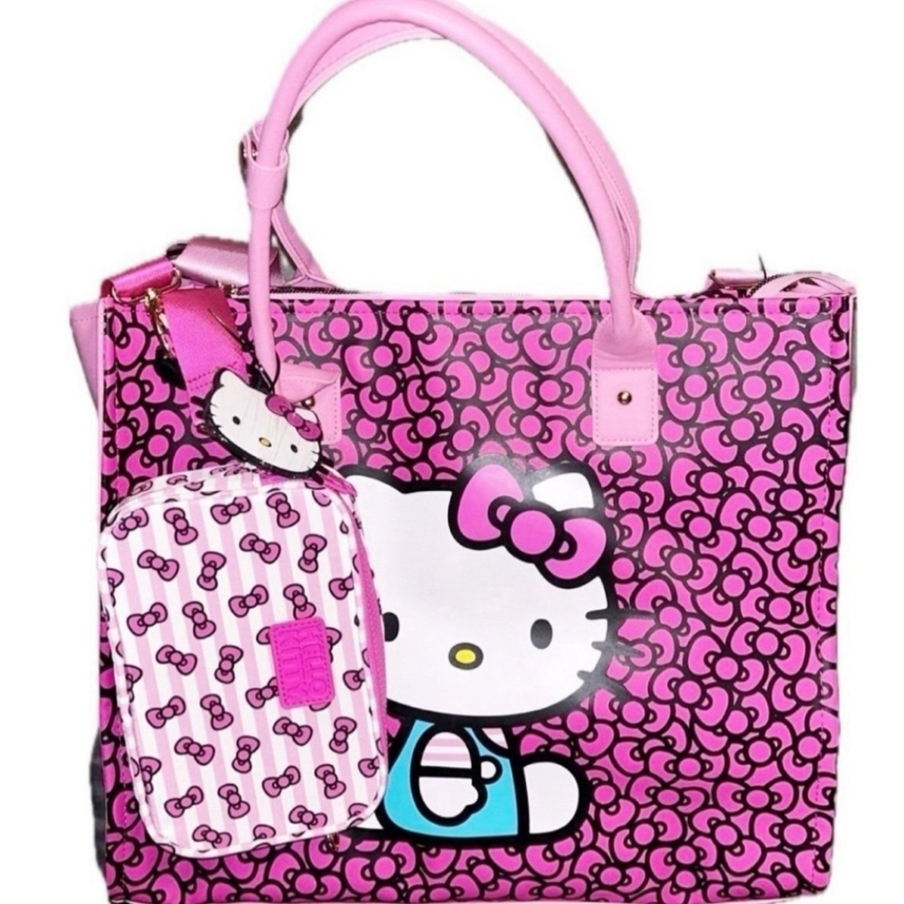 Hello Kitty Sanrio Travel Tote  Crossbody Bag Luggage  Tag 3 Piece Set NWT - Picture 3 of 10